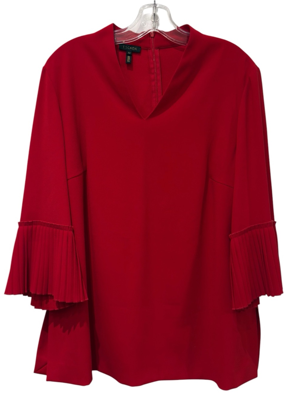 ESCADA Red Pleated Cuff V-Neck Top Size 44 XL